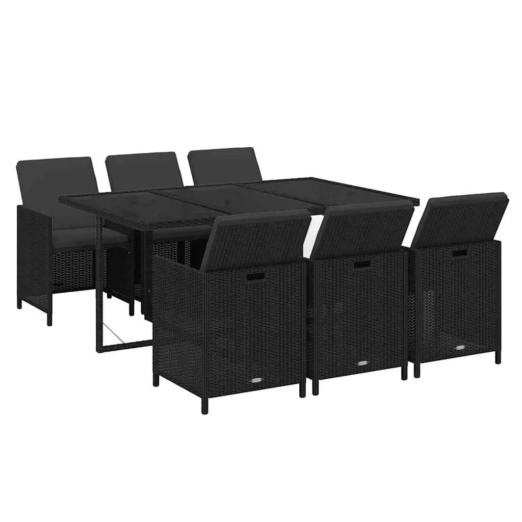 7 Piece Outdoor Garden Dining Set Weather Resistant PE Rattan Chairs Table with Cushions Black