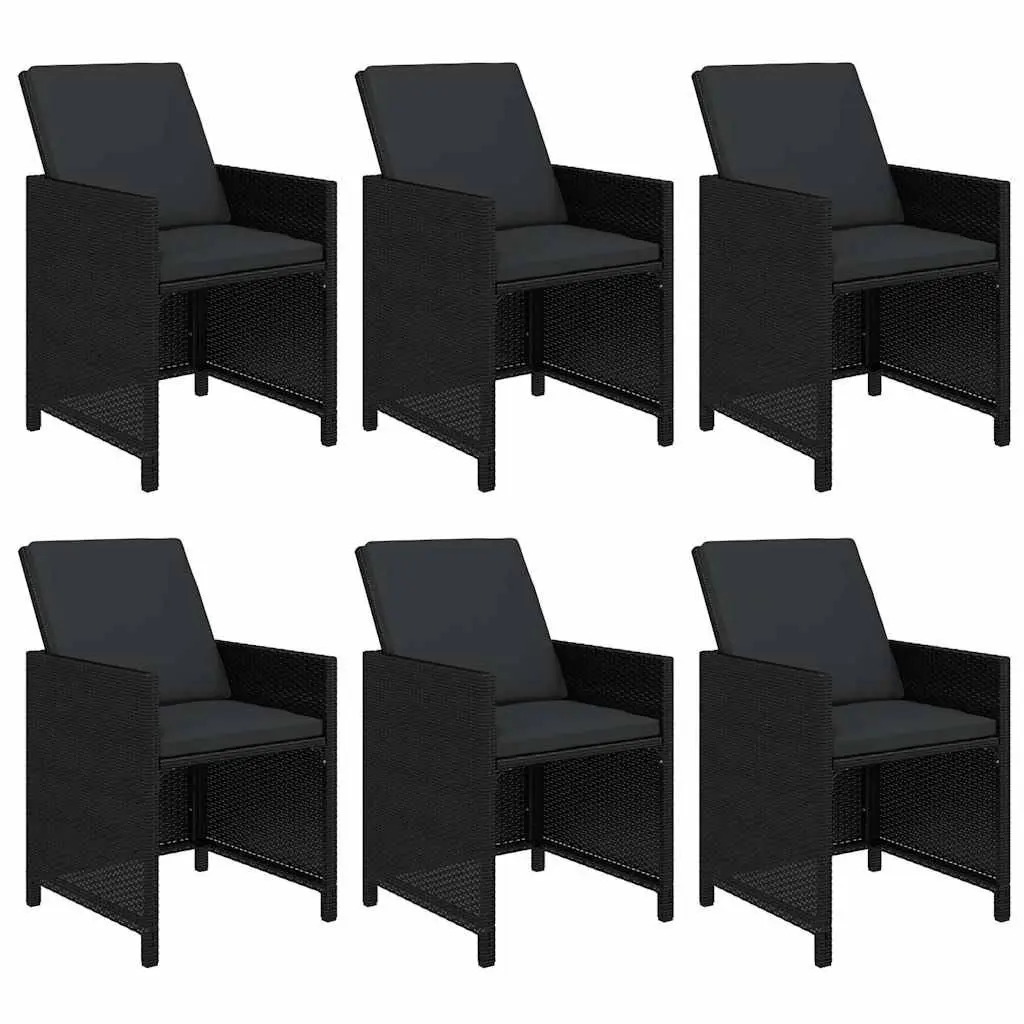 7 Piece Outdoor Garden Dining Set Weather Resistant PE Rattan Chairs Table with Cushions Black