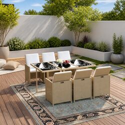 7 Piece Outdoor Garden Dining Set Poly Rattan Beige Patio Furniture with