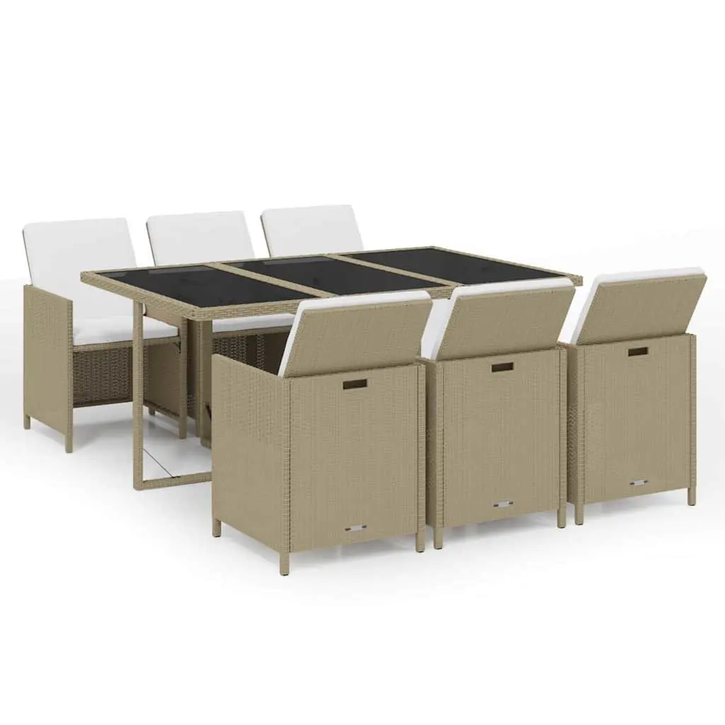7 Piece Beige Outdoor Garden Dining Set Weather Resistant PE Rattan Furniture