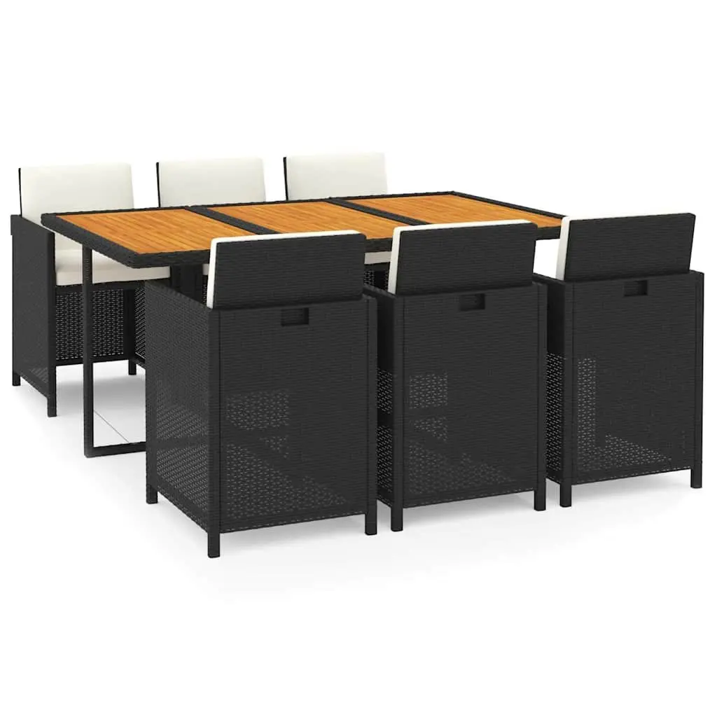 7 Piece Outdoor Garden Dining Set with Cushions Weather-Resistant PE Rattan Black