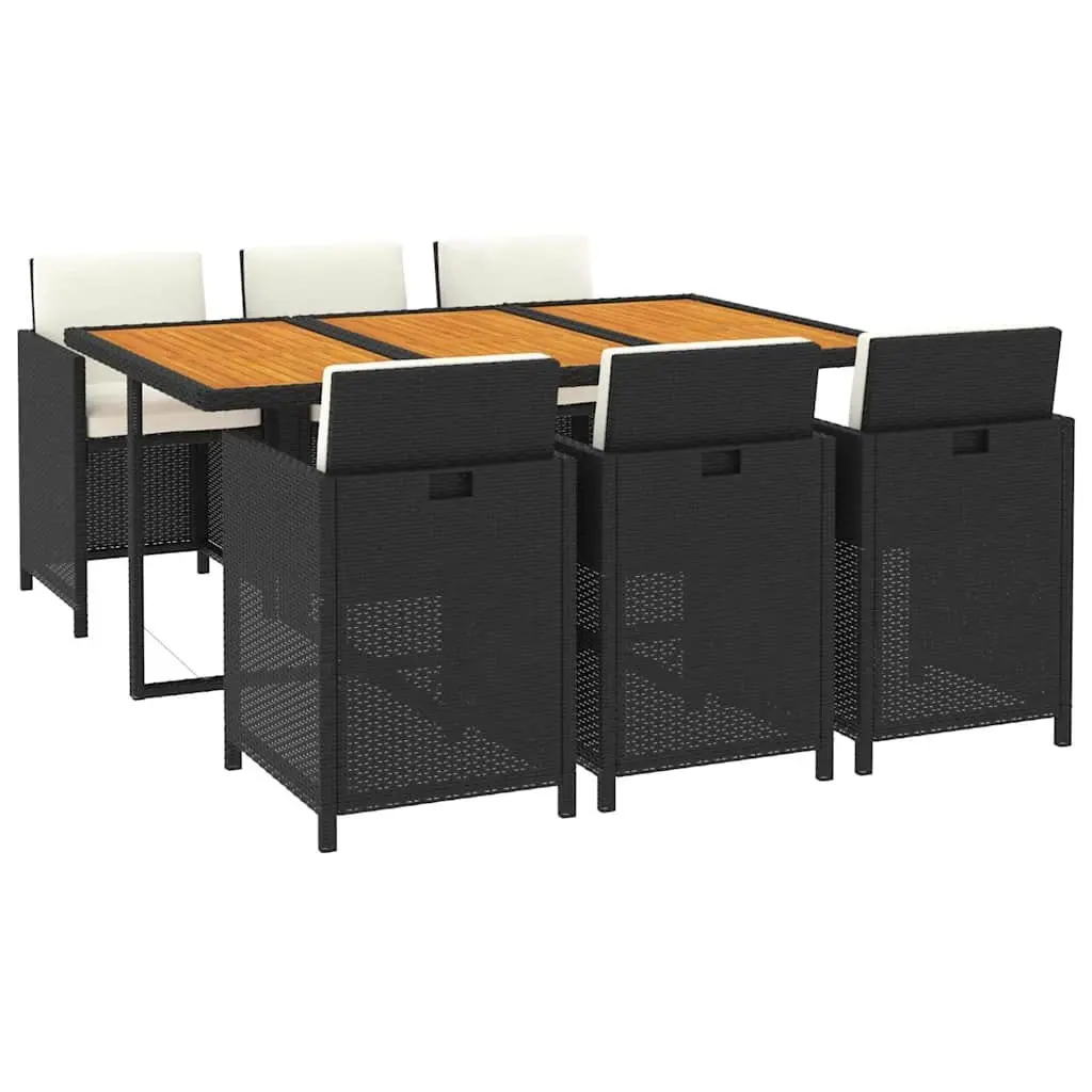 7 Piece Outdoor Garden Dining Set with Cushions Weather-Resistant PE Rattan Black