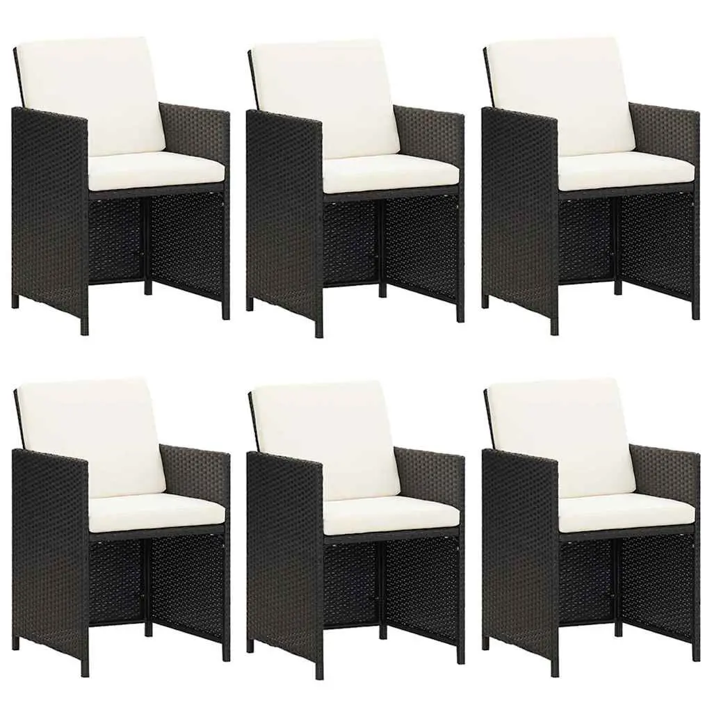 7 Piece Outdoor Garden Dining Set with Cushions Weather-Resistant PE Rattan Black