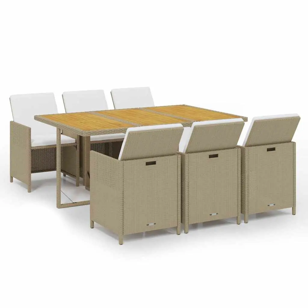 Outdoor Furniture Set 7 Piece PE Rattan Beige Dining Table and Chairs