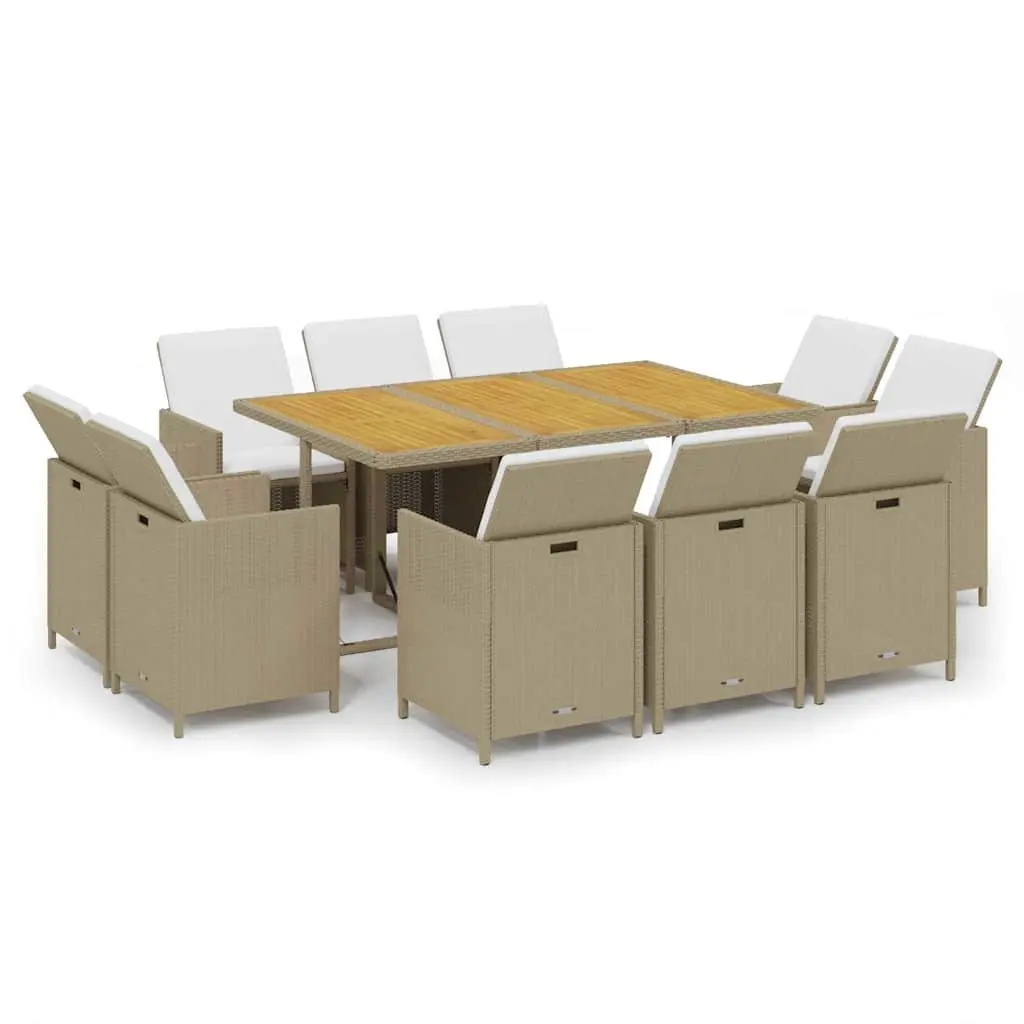 Outdoor Furniture Set 11 Piece Weather-resistant PE Rattan Patio Table Chairs Beige
