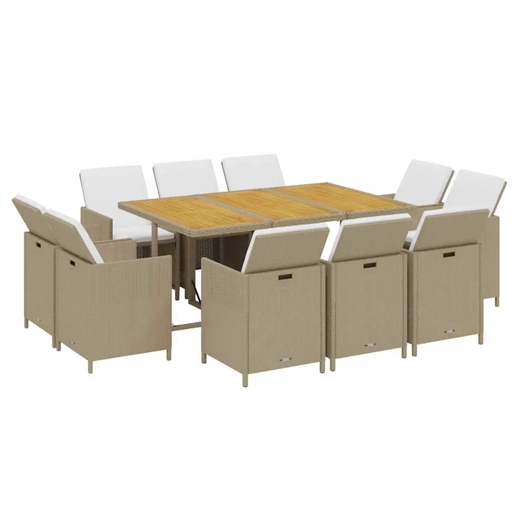 Outdoor Furniture Set 11 Piece Weather-resistant PE Rattan Patio Table Chairs Beige
