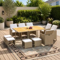 Friendly Beige 11-Piece Outdoor Dining Set