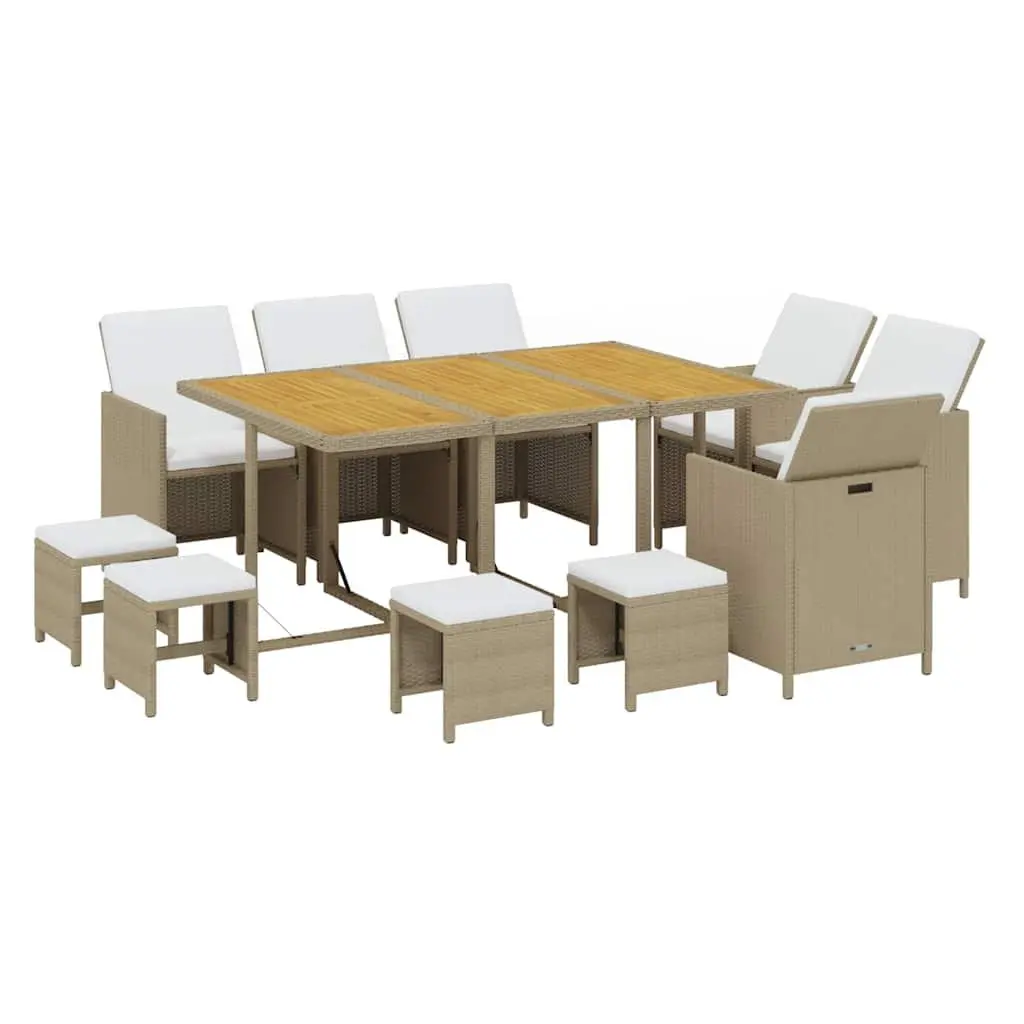 Garden Dining Set 11 Piece Outdoor Furniture Weather-Resistant PE Rattan Beige Patio Table