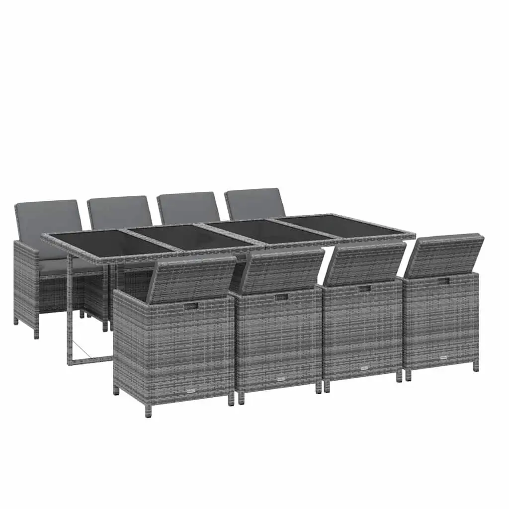 Outdoor Furniture Set 9 Piece Grey PE Rattan Dining Collection with Cushions for Patio and Garden