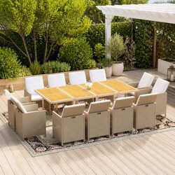 13 Piece Outdoor Garden Dining Set PE Rattan Patio Furniture with Cushions Beige
