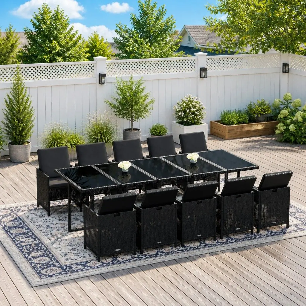 Garden Dining Set 11 Piece Outdoor Furniture Weather-resistant PE Rattan Black
