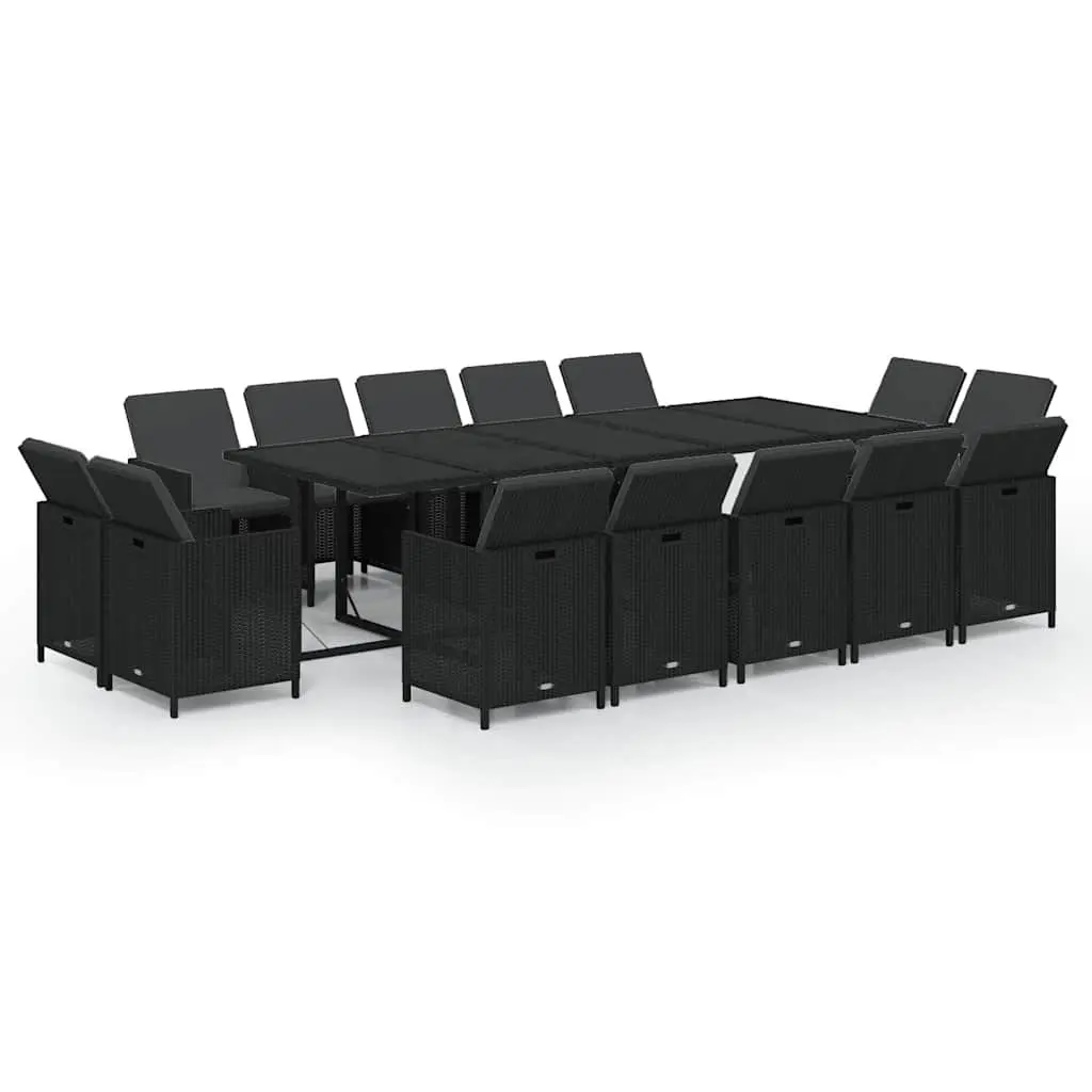 Garden Dining Set 15 Piece Weatherproof Poly Rattan Black Outdoor Furniture