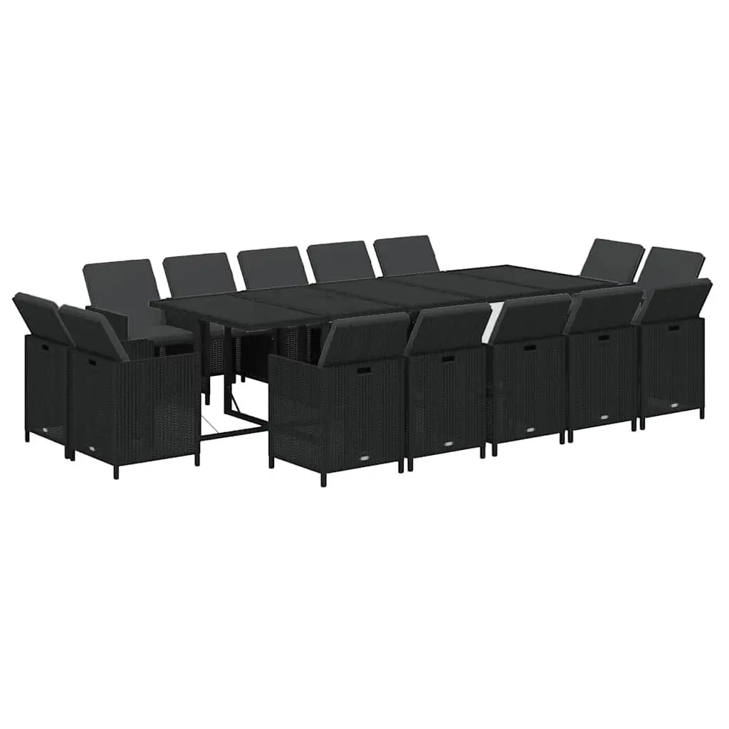 Garden Dining Set 15 Piece Weatherproof Poly Rattan Black Outdoor Furniture