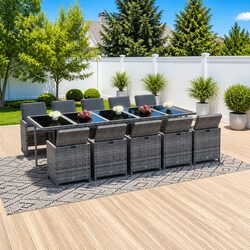 Garden Dining Set 11 Piece Outdoor Patio Furniture PE Rattan Grey with Cushions
