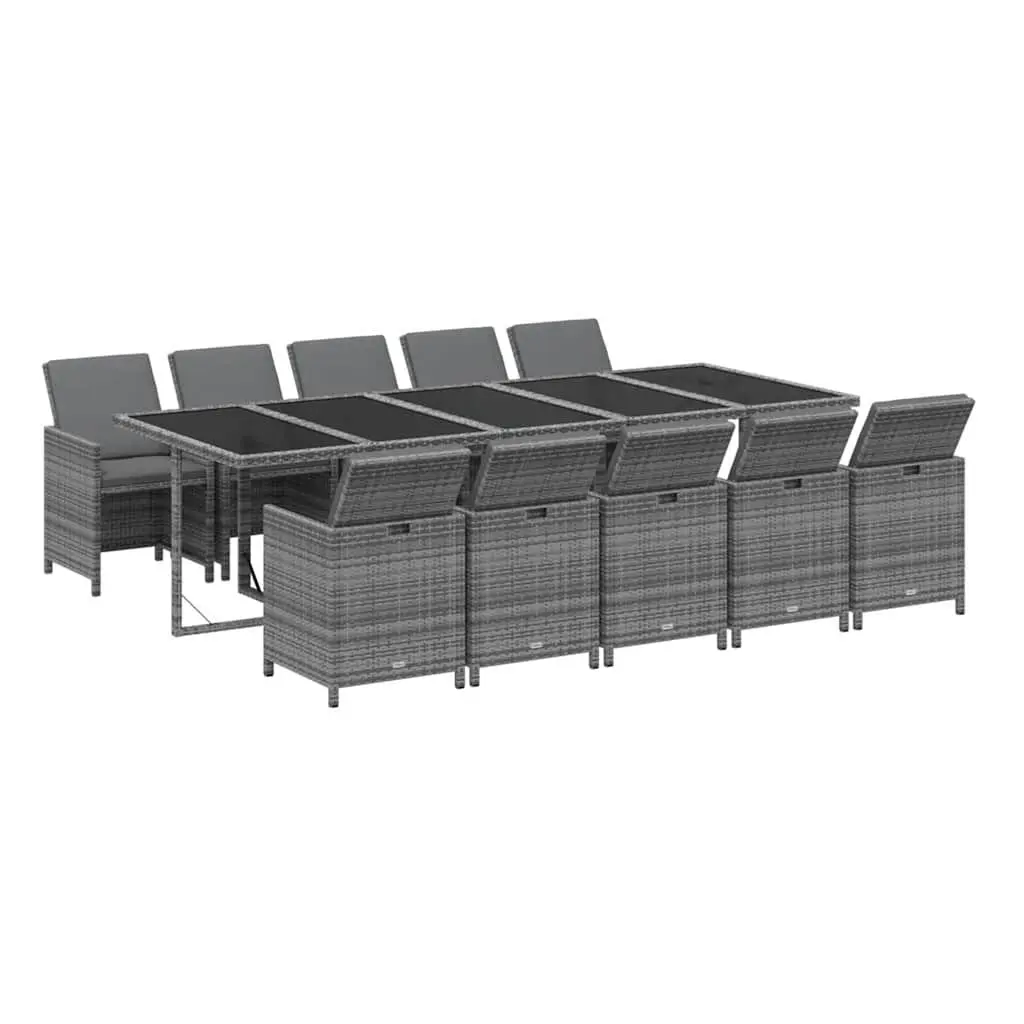 Garden Dining Set 11 Piece Outdoor Patio Furniture PE Rattan Grey with Cushions