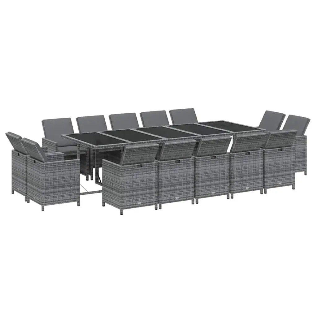 Garden Dining Set 15 Piece Outdoor Furniture Weather-Resistant PE Rattan Grey