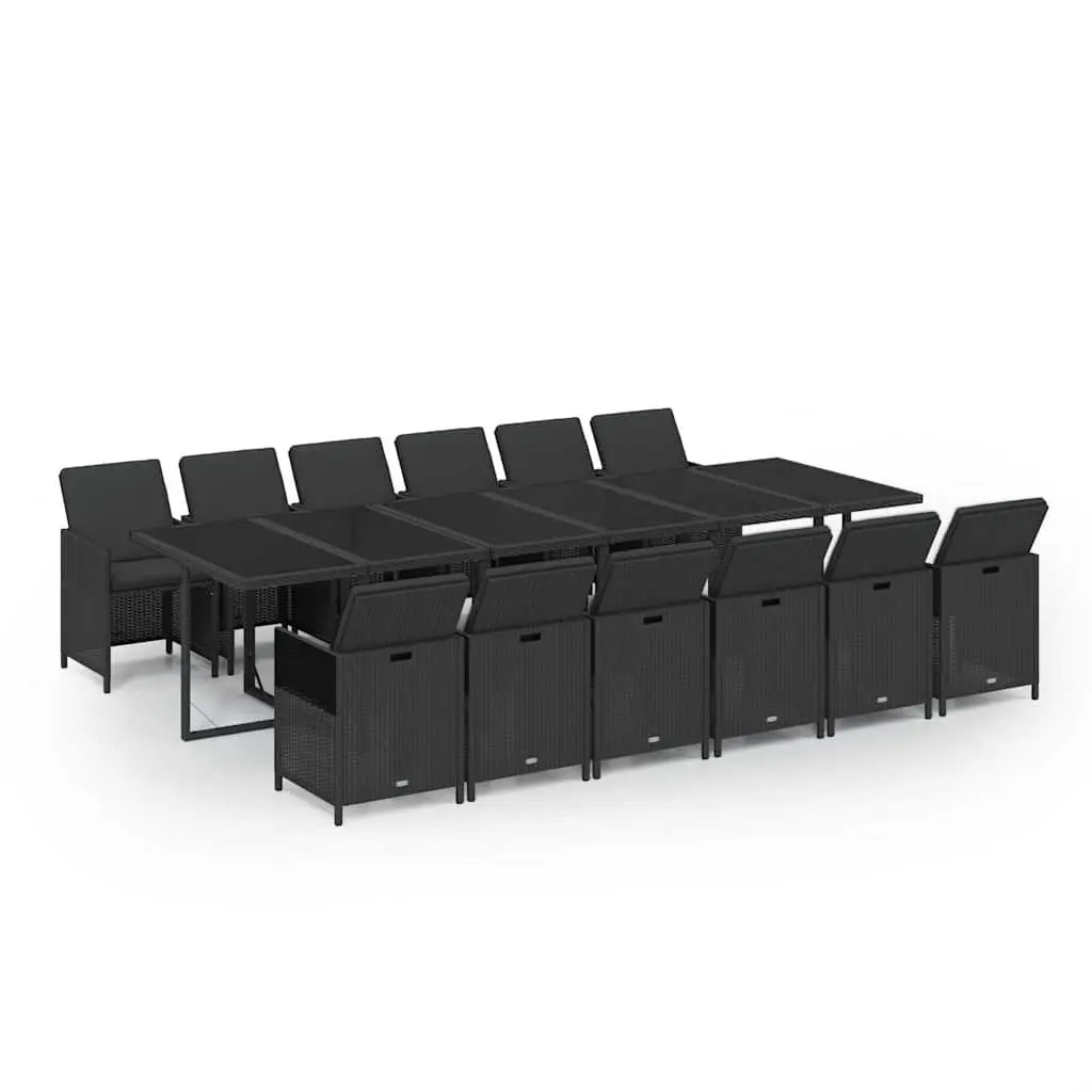 Poly Rattan Garden Dining Set 13 Piece Black Outdoor Furniture with Cushions