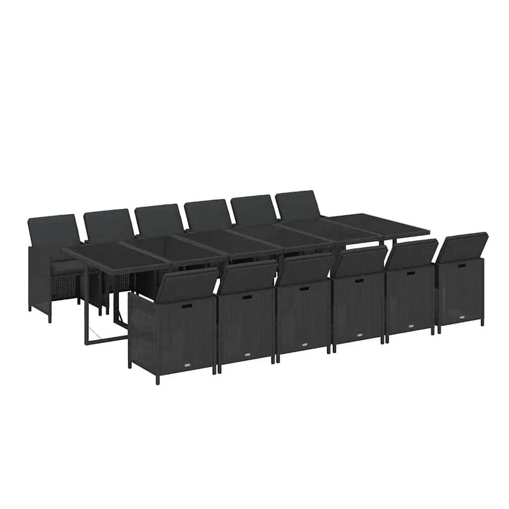 Poly Rattan Garden Dining Set 13 Piece Black Outdoor Furniture with Cushions