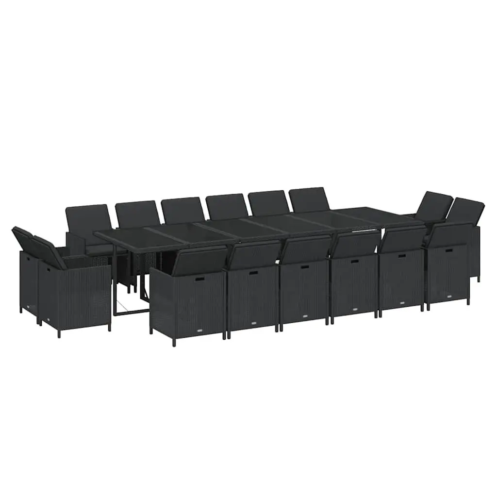 Outdoor Furniture Set 17 Piece Poly Rattan Dining with Cushions Black