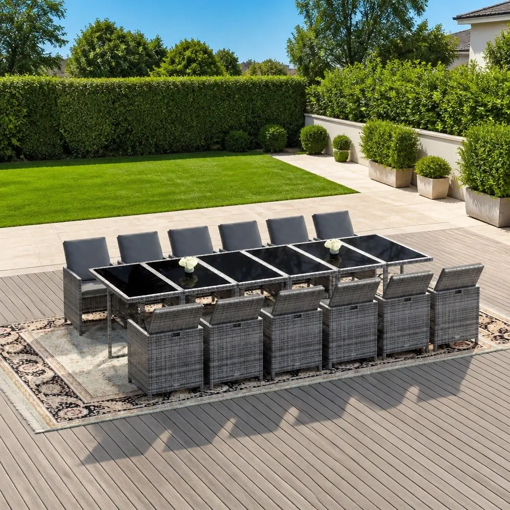 Poly Rattan Garden Dining Set Weather Resistant 13 Pieces Grey