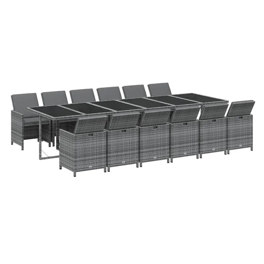 Poly Rattan Garden Dining Set Weather Resistant 13 Pieces Grey