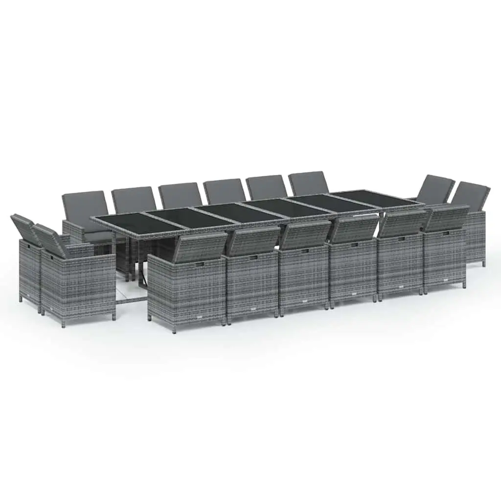 Outdoor Furniture Set 17 Piece Grey Poly Rattan Dining with Cushions