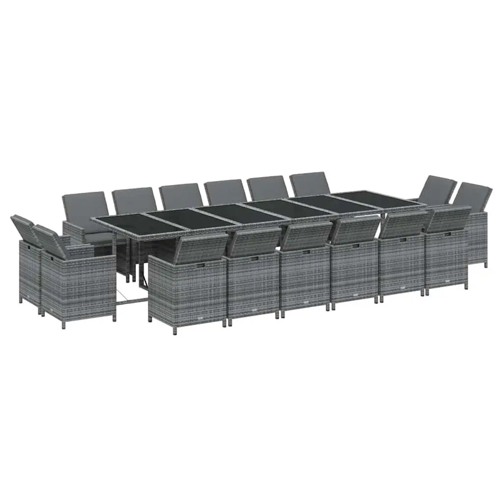 Outdoor Furniture Set 17 Piece Grey Poly Rattan Dining with Cushions