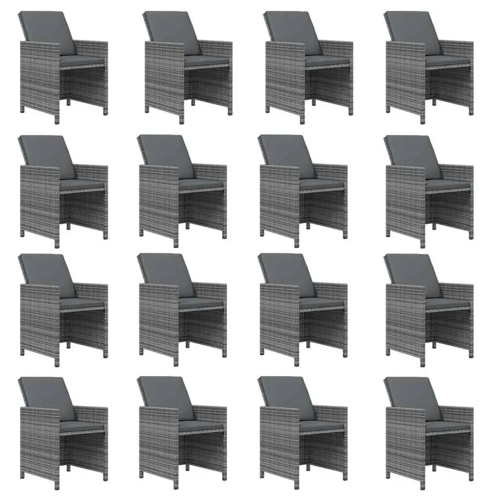 Outdoor Furniture Set 17 Piece Grey Poly Rattan Dining with Cushions