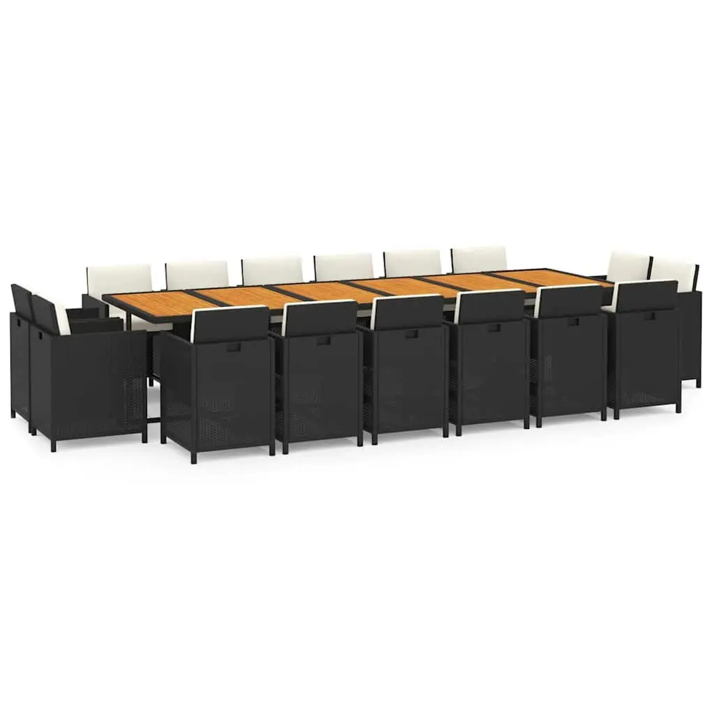 Garden Dining Set 17 Piece Weather Resistant Poly Rattan Outdoor Furniture with Cushions Black