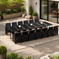 Garden Dining Set 15 Piece Poly Rattan Outdoor Furniture Black with Cushions