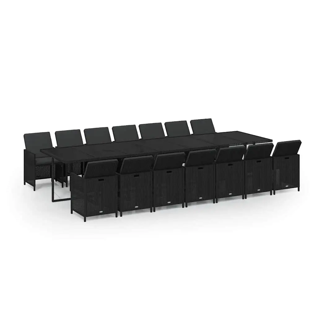 Garden Dining Set 15 Piece Poly Rattan Outdoor Furniture Black with Cushions