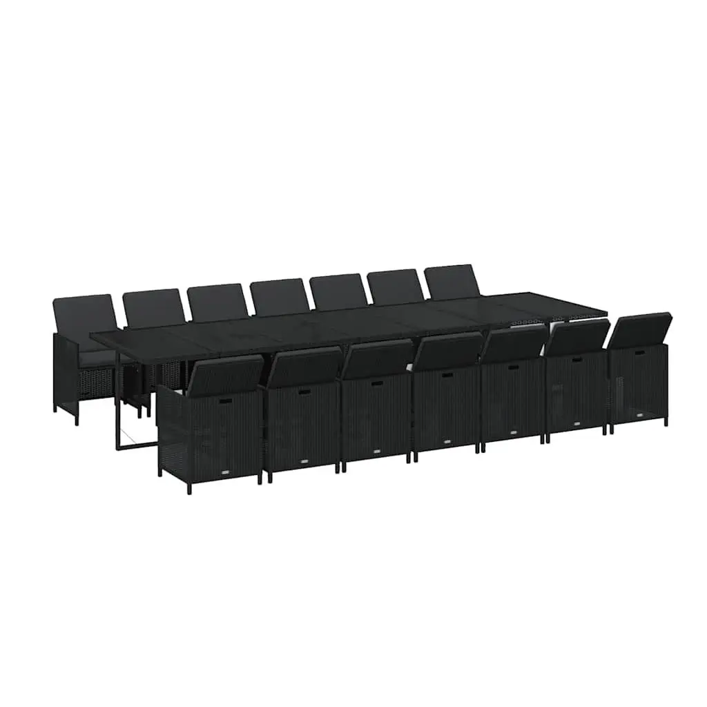 Garden Dining Set 15 Piece Poly Rattan Outdoor Furniture Black with Cushions