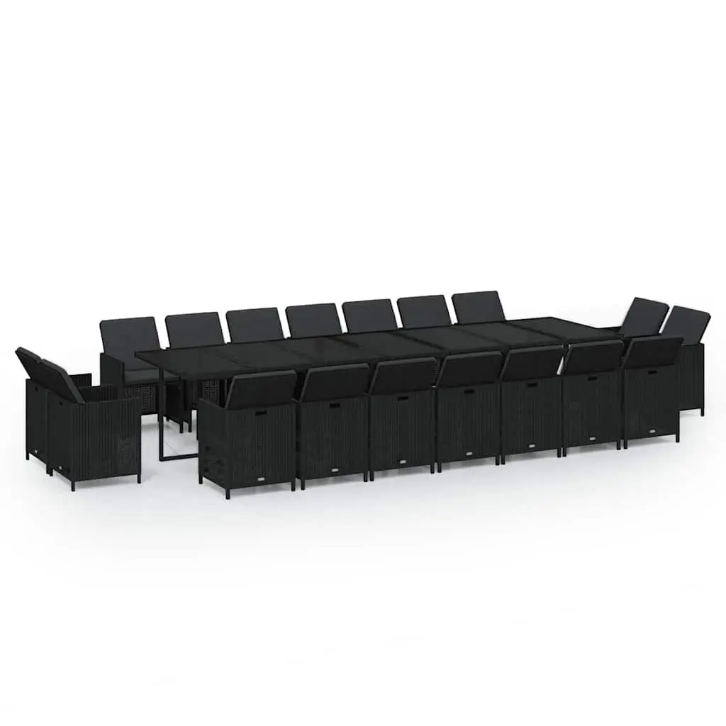 19 Piece Outdoor Dining Set with Black Cushions Durable Poly Rattan and Steel Construction for Garden and Patio Use