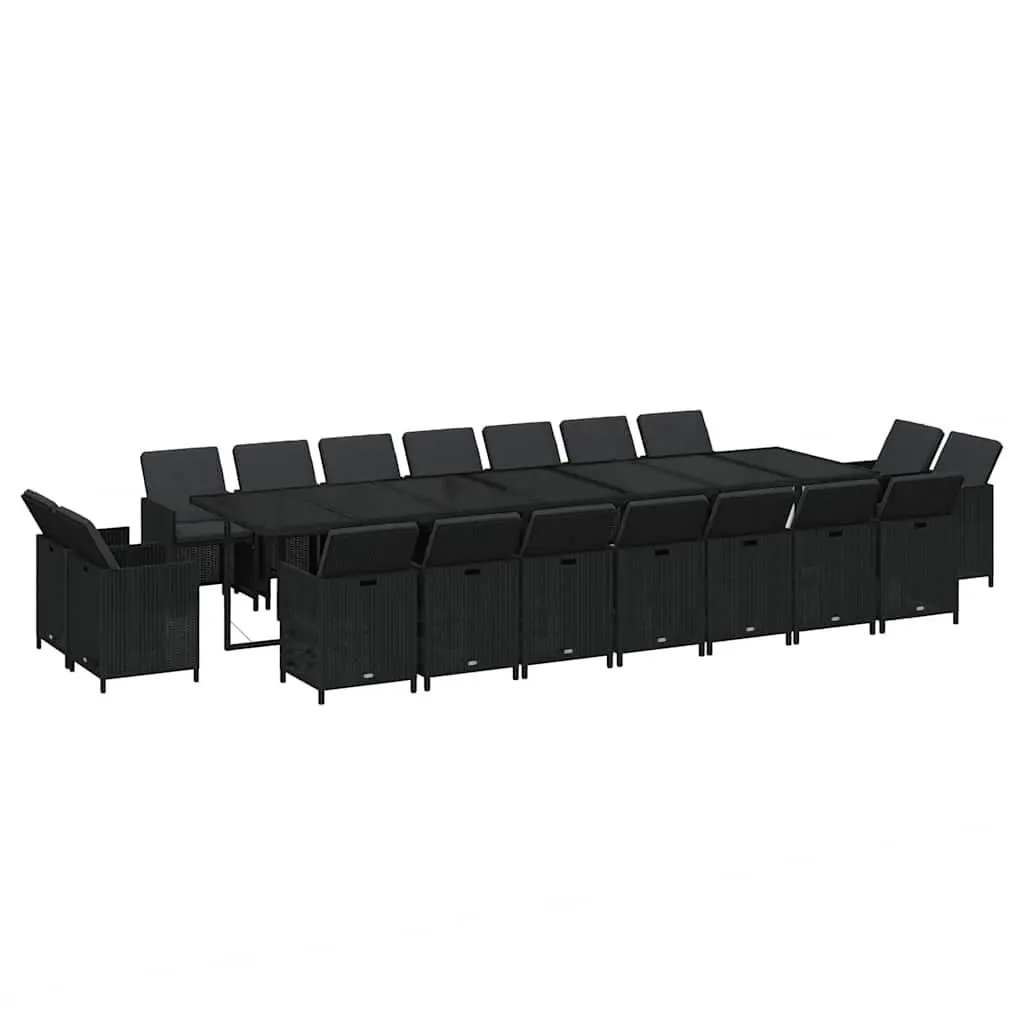 19 Piece Outdoor Dining Set with Black Cushions Durable Poly Rattan and Steel Construction for Garden and Patio Use