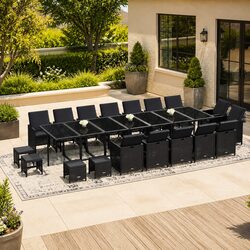 Friendly 19-Piece Black Garden Dining Set with Cushions