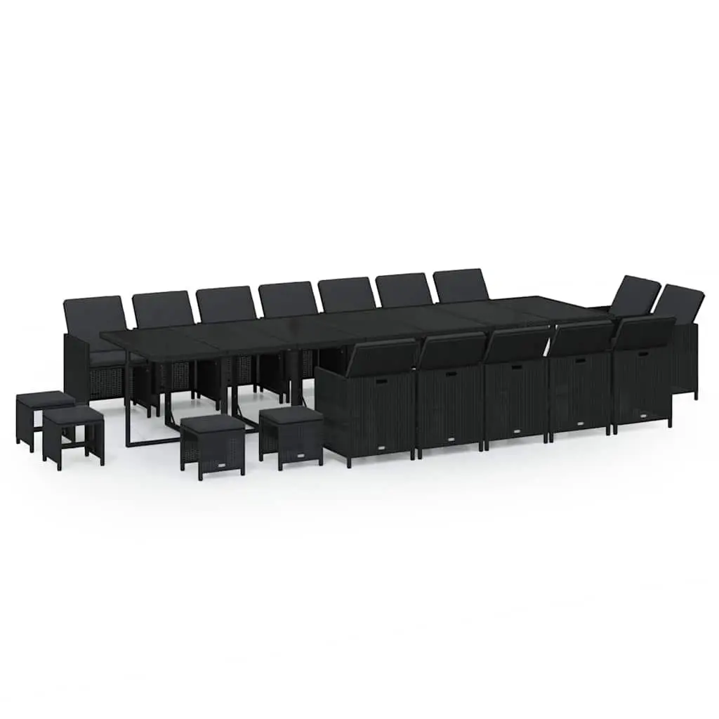 Garden Dining Set 19 Piece Outdoor Furniture Poly Rattan Black with Cushions