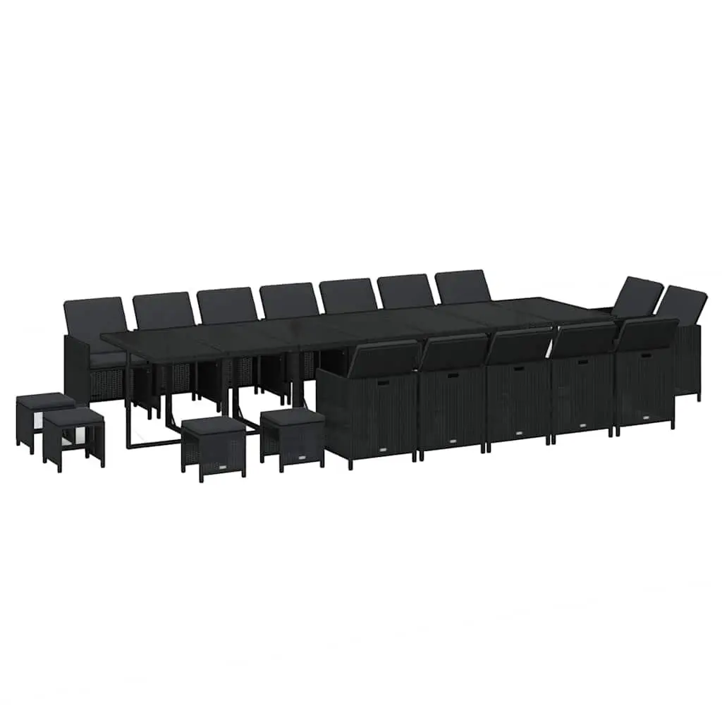 Garden Dining Set 19 Piece Outdoor Furniture Poly Rattan Black with Cushions