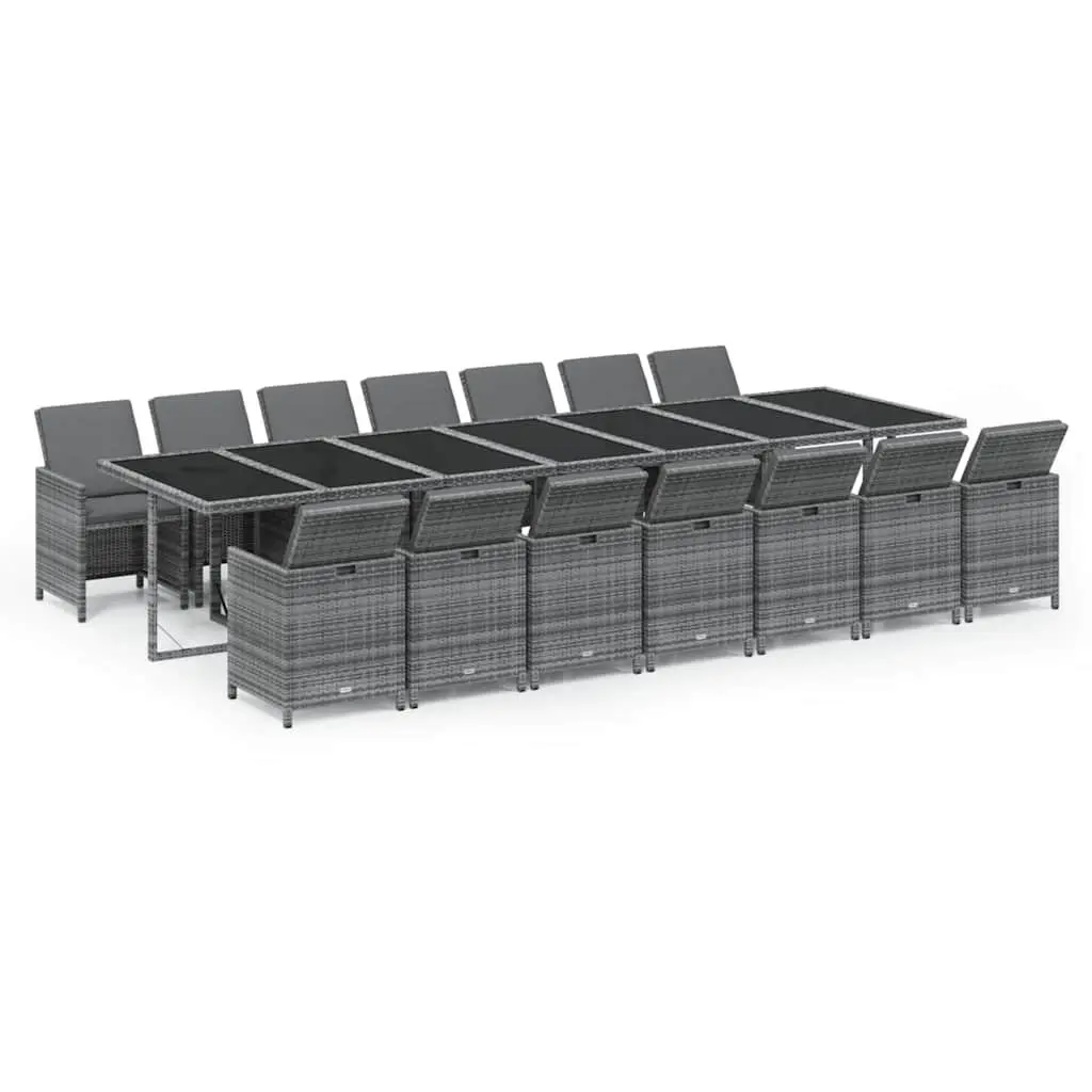 Outdoor Furniture Set 15 Piece Weather Resistant Poly Rattan Dining with Cushions Grey