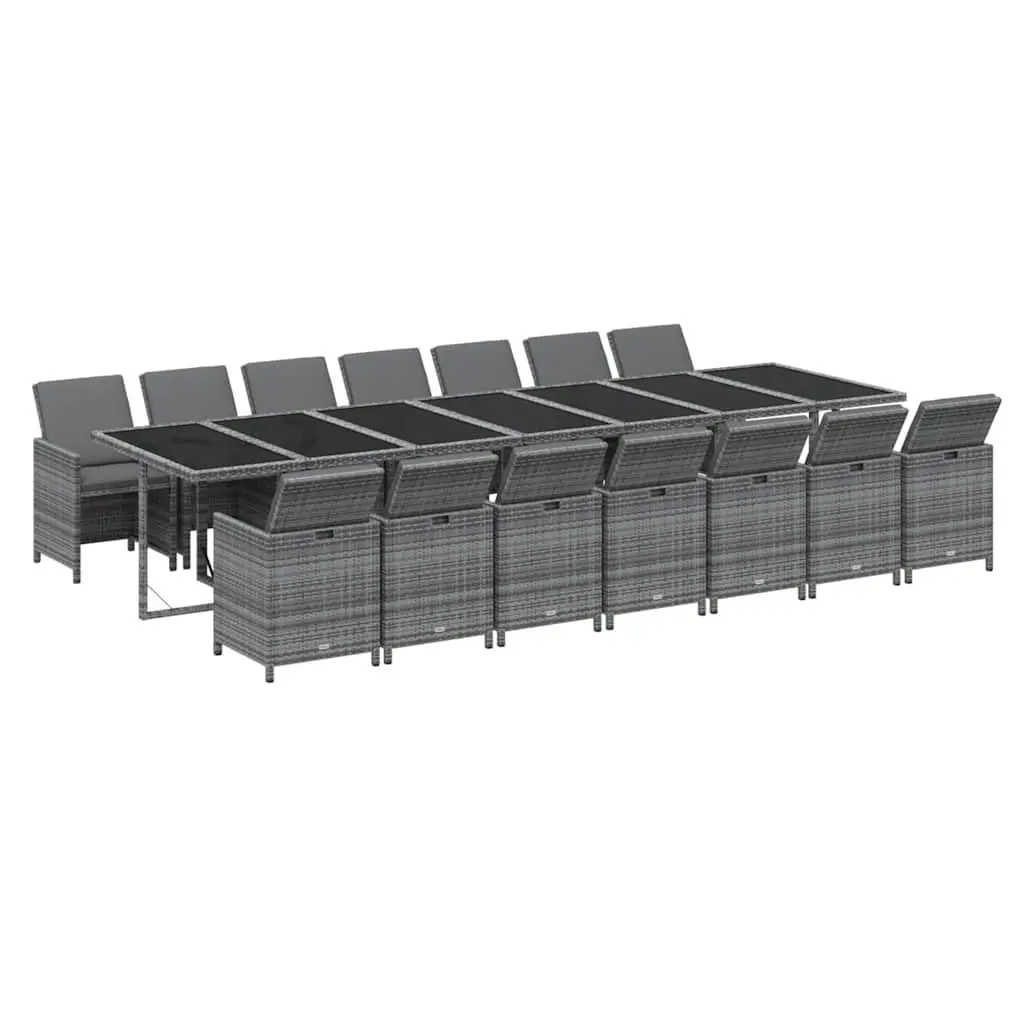 Outdoor Furniture Set 15 Piece Weather Resistant Poly Rattan Dining with Cushions Grey