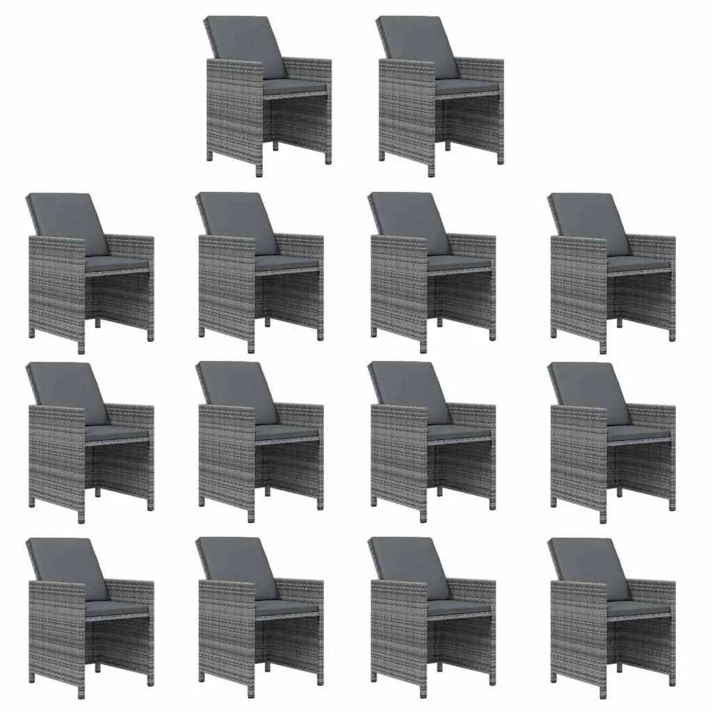 Outdoor Furniture Set 15 Piece Weather Resistant Poly Rattan Dining with Cushions Grey