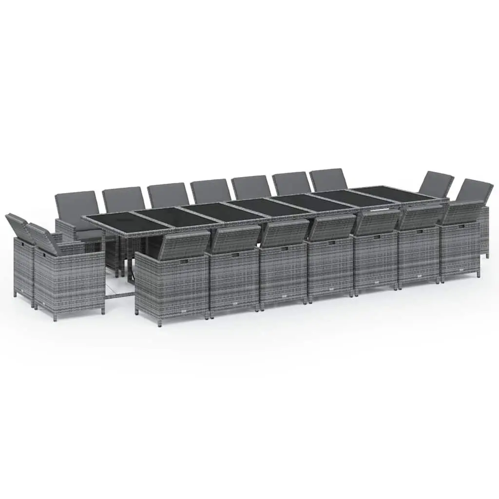 Outdoor Garden Dining Set Poly Rattan Grey 19 Piece with Cushions