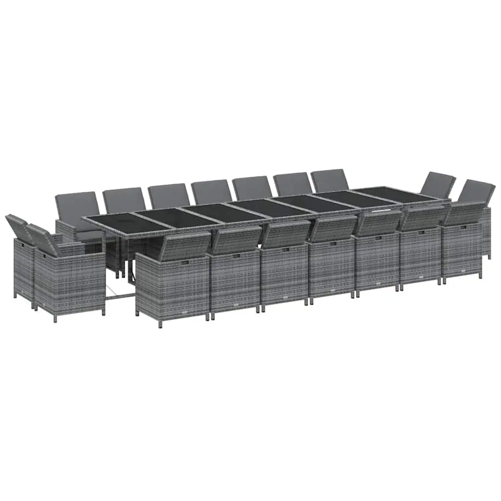 Outdoor Garden Dining Set Poly Rattan Grey 19 Piece with Cushions