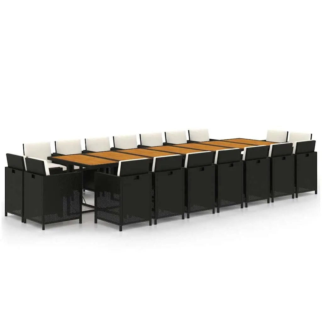 Outdoor Furniture Dining Set 19 Piece Black Poly Rattan Weather Resistant Steel Frame with Cushions