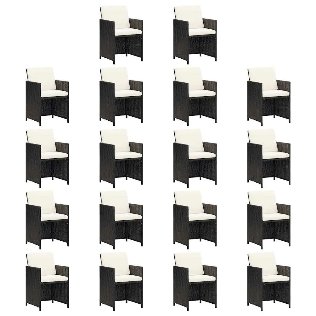 Outdoor Furniture Dining Set 19 Piece Black Poly Rattan Weather Resistant Steel Frame with Cushions