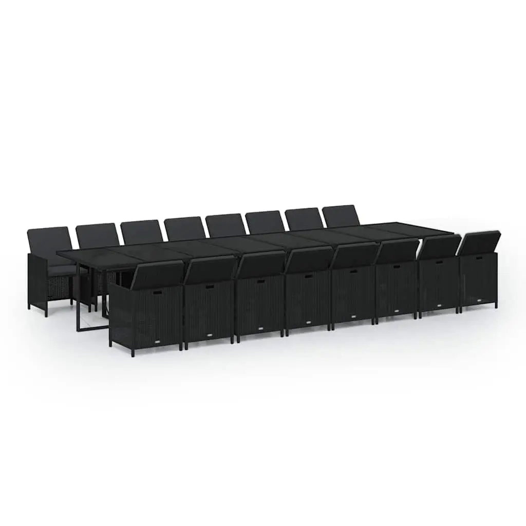 17 Piece Outdoor Garden Furniture Set Black Poly Rattan Dining Chairs Table