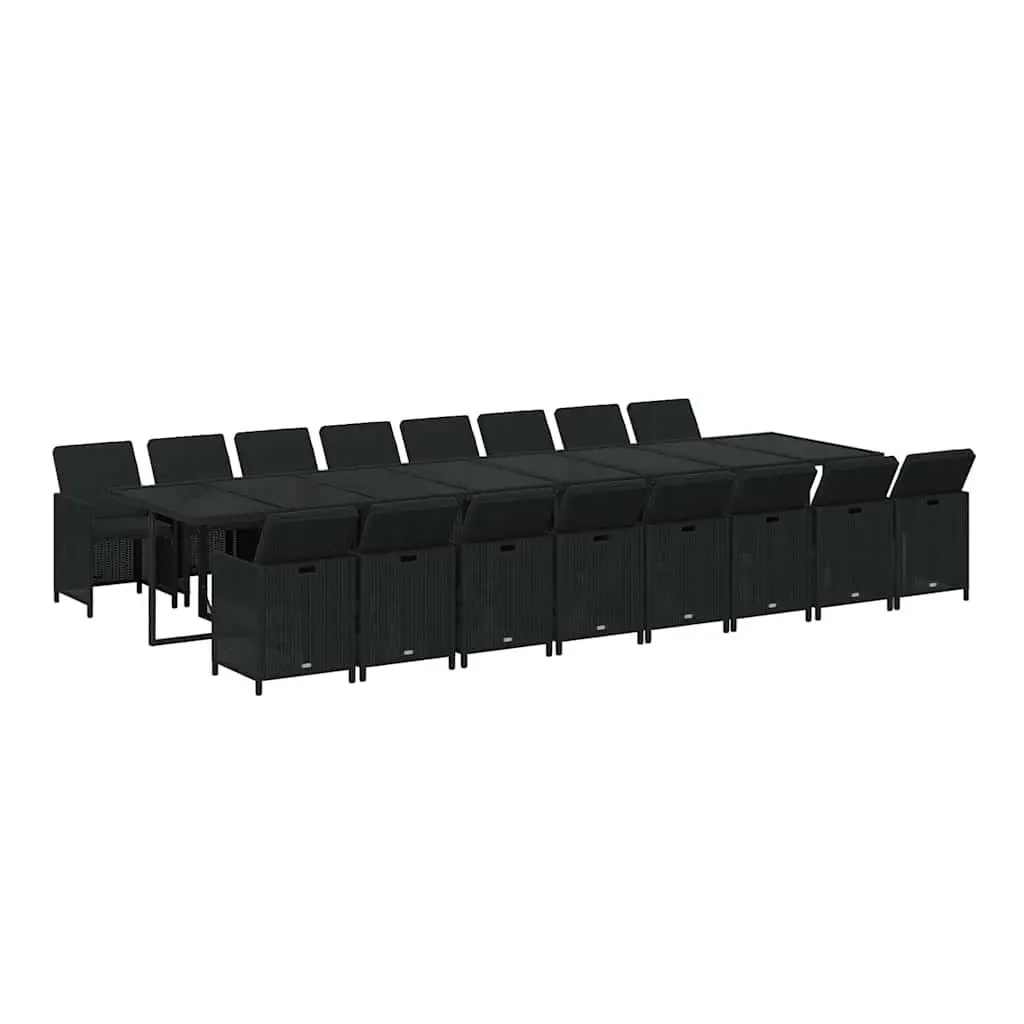 17 Piece Outdoor Garden Furniture Set Black Poly Rattan Dining Chairs Table