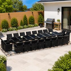 Outdoor Dining Set 21 Piece Garden Furniture Black Poly Rattan Table Chairs