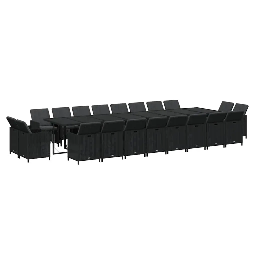 Outdoor Dining Set 21 Piece Black Poly Rattan Garden Furniture