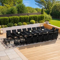 Outdoor Garden Dining Set 21 Piece Black Poly Rattan Chairs Table with Cushions