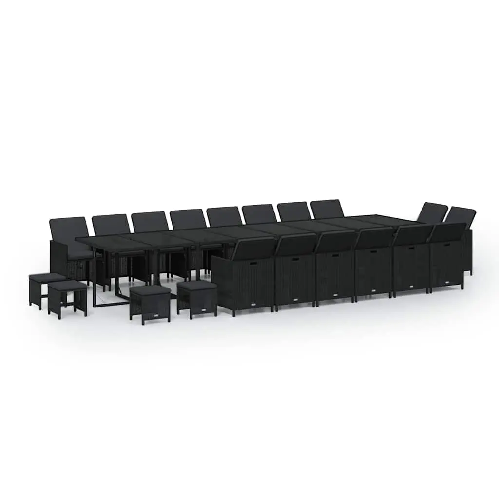 Outdoor Dining Set 21 Piece Black Poly Rattan Chairs Table with Cushions